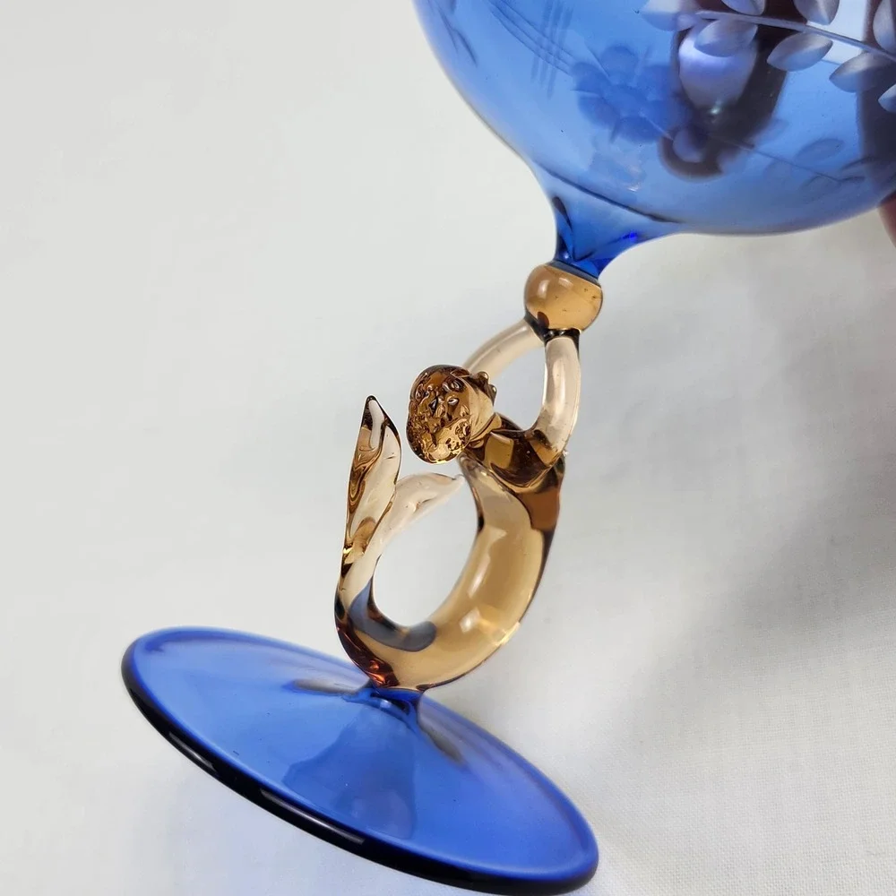 VTG Art Deco Bimini Glass Fritz Lampl Austria Nude Mermaid 1920s Blue Amber
